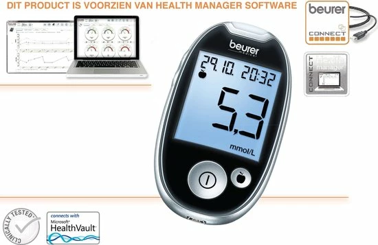 * Beurer - GL44 Glucosemeter Mmol/l (NL) - Beurer Connect - Zwart - Afbeelding 9