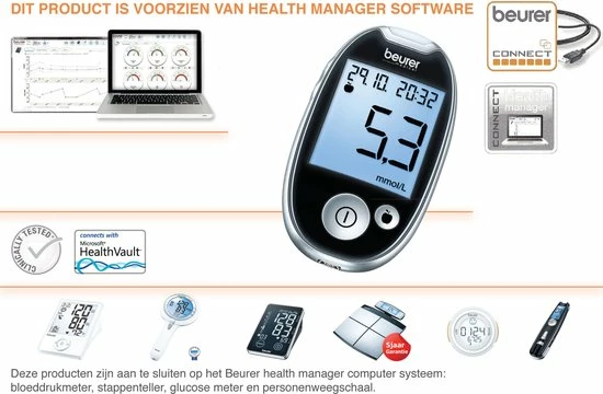 * Beurer - GL44 Glucosemeter Mmol/l (NL) - Beurer Connect - Zwart - Afbeelding 7