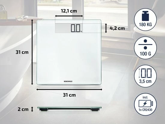 Soehnle Personenweegschaal Digitaal Style Sense Comfort 100 - Wit - Tot 100 Kg - Incl. Batterijen - Afbeelding 5