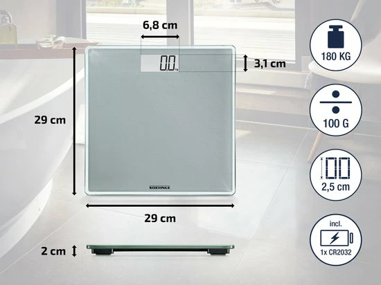 Soehnle Personenweegschaal Digitaal Style Sense Compact 300 - Tot 180 Kg - Incl. Batterijen 8 Soehnle Personenweegschaal Digitaal Style Sense Compact 300 - Tot 180 Kg - Incl. Batterijen - Afbeelding 6