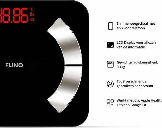 FlinQ Bluetooth Weegschaal - Personenweegschaal - Analyse App - Vetpercentage - Afbeelding 4
