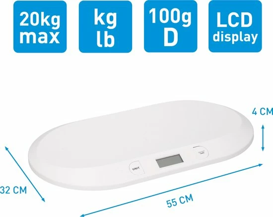 Grundig Babyweegschaal - Digitaal - 10 Gram Nauwkeurig - Max 20 Kilo - Tare-Functie - Wit - Afbeelding 2