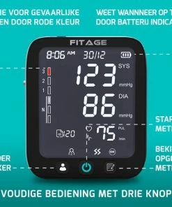 FITAGE® Bovenarm Bloeddrukmeter - Bloeddrukmeters - Hartslagmeter - Blood Pressure Monitor - Opbergtas - Omtrek Manchet 22-42cm -Yunmai Shop 550x458 18