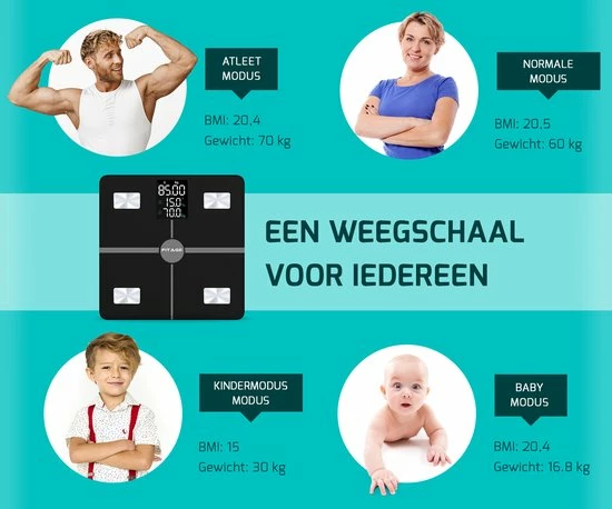 FITAGE® LCD Personenweegschaal - Weegschaal Met 17x Lichaamsanalyse - Vetpercentagemeter - FITAGE App 4 FITAGE® LCD Personenweegschaal - Weegschaal Met 17x Lichaamsanalyse - Vetpercentagemeter - FITAGE App - Afbeelding 2