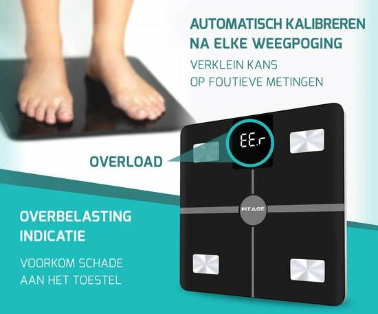 FITAGE® LCD Personenweegschaal - Weegschaal Met 17x Lichaamsanalyse - Vetpercentagemeter - FITAGE App 15 FITAGE® LCD Personenweegschaal - Weegschaal Met 17x Lichaamsanalyse - Vetpercentagemeter - FITAGE App - Afbeelding 13