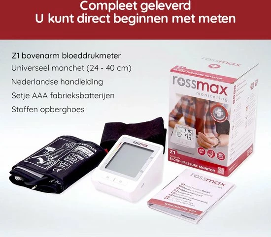 Rossmax Z1 - Bloeddrukmeter Bovenarm Hartstichting - Klinisch Gevalideerd - Hartslagmeter - Onregelmatige Hartslag - Geheugen 90 Metingen - Gemiddelde 3 Metingen - Bewegingsdetectie - Incl. Opbergzak En Batterijen - Manchet 22 - 40 Cm 5 Rossmax Z1 - Bloeddrukmeter Bovenarm Hartstichting - Klinisch Gevalideerd - Hartslagmeter - Onregelmatige Hartslag - Geheugen 90 Metingen - Gemiddelde 3 Metingen - Bewegingsdetectie - Incl. Opbergzak En Batterijen - Manchet 22 - 40 Cm - Afbeelding 3