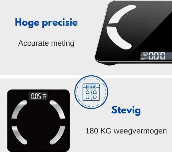 HealthyTech Weegschaal Personenweegschaal - Digitale Weegschaal Met Lichaamsanalyse - 12 Analyses - Afbeelding 4