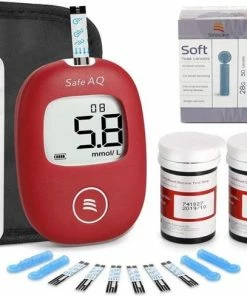 Sinocare - 5 Seconden Result Bloedglucosemeter, Safe AQ Smart Bloedglucosetestkit Met Bloedglucoseteststrips X 50 + Bloedsuikertestlancet X 50 + 2 AAA Batterijen + Diabetische Prikpen Zonder Code - Mg/dL