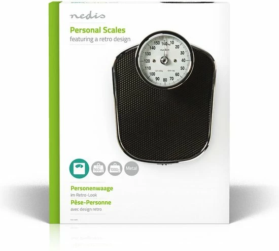 Nedis Personenweegschaal | Analoog | Zwart | Rubber | Antislip Weegplateau | Maximaal Weegvermogen: 160 Kg - Afbeelding 5