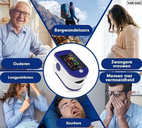 Merkloos Zuurstof- Hartslagmeter - Saturatiemeter - Blauw Wit - Afbeelding 4