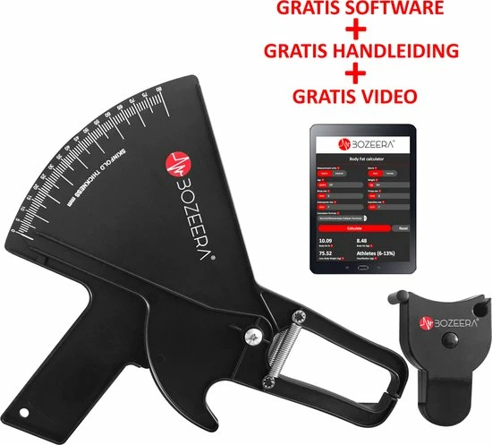 BOZEERA Huidplooimeter PRO En Body Mass Tape - Vetmeter PRO En Meetlint Lichaam - Inclusief Software Video Uitleg En Nederlandse Handleiding - Afbeelding 3