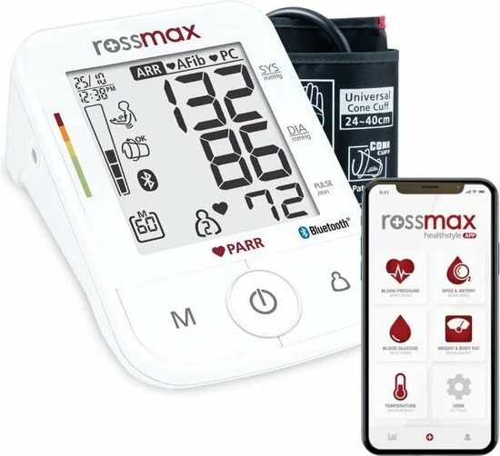 Rossmax X5 BT - Bloeddrukmeter Bovenarm Hartstichting - Klinisch Gevalideerd - Hartslagmeter - Bluetooth - Smartphone App - Onregelmatige Hartslag - AFib En PC Detectie - Geheugen - Gemiddelde Ochtend En Avond - 2 Gebruikers En Gastmodus 3 Rossmax X5 BT - Bloeddrukmeter Bovenarm Hartstichting - Klinisch Gevalideerd - Hartslagmeter - Bluetooth - Smartphone App - Onregelmatige Hartslag - AFib En PC Detectie - Geheugen - Gemiddelde Ochtend En Avond - 2 Gebruikers En Gastmodus