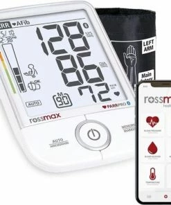 Rossmax X9 BT - Professionele Bloeddrukmeter Bovenarm - Klinisch Gevalideerd - Hartslagmeter - 2 Meetmethodes - Stethoscoop - Bluetooth - Smartphone App - Onregelmatige Hartslag, AFib, PC, TACH, BRAD Detectie - Geheugen - 3 Manchetten S,M,L 16-46 Cm