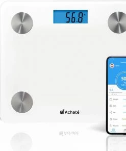 Achat? Slimme Weegschaal Met App - 12 Lichaamsanalyses - Smart Personenweegschaal - 8 Gebruikers - Incl Batterij - Wit