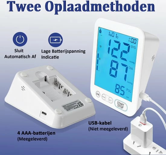 Alphamed U81D Bloeddrukmeter Bovenarm - Hartslagmeting - Geheugenfunctie - 22 42 Cm Manchet - Wit 12 Alphamed U81D Bloeddrukmeter Bovenarm - Hartslagmeting - Geheugenfunctie - 22 42 Cm Manchet - Wit - Afbeelding 10