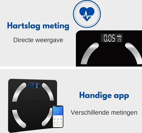 HealthyTech Weegschaal Personenweegschaal - Digitale Weegschaal Met Lichaamsanalyse - 12 Analyses - Afbeelding 5