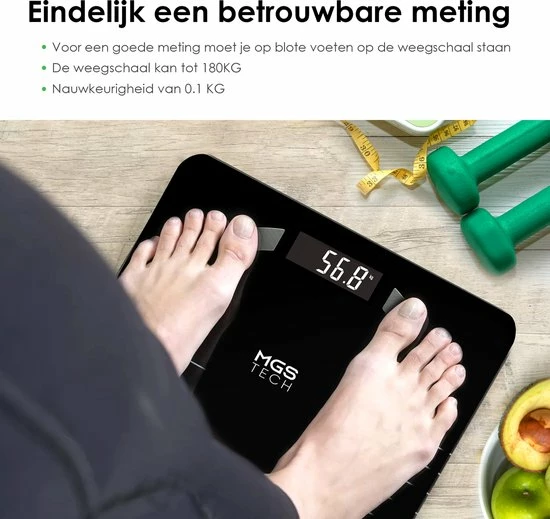 MGS Tech Slimme Personenweegschaal Met Volledig Lichaamsanalyse En Vetpercentage - Digitale Bluetooth Weegschaal Met App - Beste Koop 5 MGS Tech Slimme Personenweegschaal Met Volledig Lichaamsanalyse En Vetpercentage - Digitale Bluetooth Weegschaal Met App - Beste Koop - Afbeelding 3