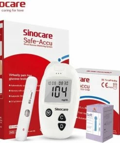 Sinocare - Sinocare Bloedglucosemeter, Safe-Accu Bloedglucosetestkit Met Bloedglucoseteststrips X 50 + Bloedsuikertestlancet X 50 + Diabetische Prikpen Zonder Code - Mg/dL