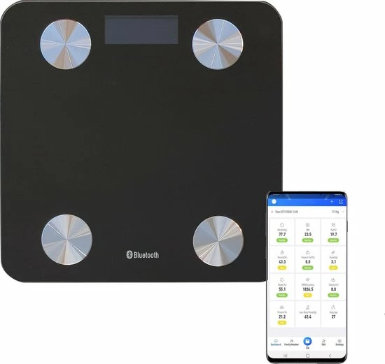 Merkloos Weegschaal Lichaamsanalyse Met 12 Lichaamsmetingen - Personenweegschaal - Digitale Weegschaal Met App Voor Android En IOS - Vetpercentage Meten - BMI Meten - Zwart 4 Merkloos Weegschaal Lichaamsanalyse Met 12 Lichaamsmetingen - Personenweegschaal - Digitale Weegschaal Met App Voor Android En IOS - Vetpercentage Meten - BMI Meten - Zwart - Afbeelding 2