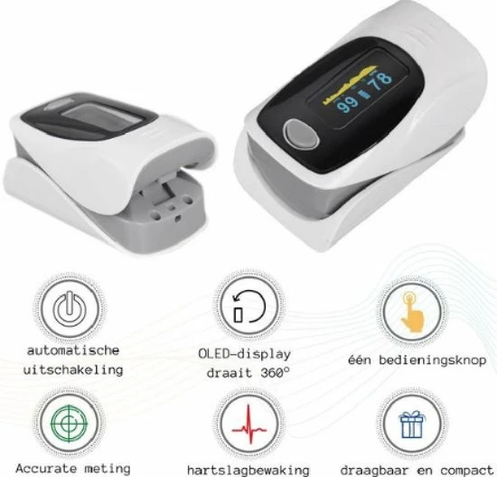 OPTIBLE Saturatiemeter Vinger ? Hartslagmeter - Zuurstofmeter- Pulse Oximeter - Digitale Saturatiemeter - Zuurstofmeter Vinger- Grijs, Inclusief Beschermhoes - Zwart Of Rood. 4 OPTIBLE Saturatiemeter Vinger ? Hartslagmeter - Zuurstofmeter- Pulse Oximeter - Digitale Saturatiemeter - Zuurstofmeter Vinger- Grijs, Inclusief Beschermhoes - Zwart Of Rood. - Afbeelding 2