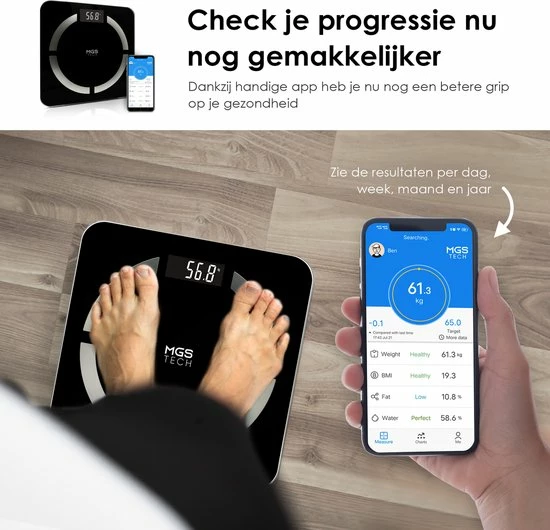 MGS Tech Slimme Personenweegschaal Met Volledig Lichaamsanalyse En Vetpercentage - Digitale Bluetooth Weegschaal Met App - Beste Koop 13 MGS Tech Slimme Personenweegschaal Met Volledig Lichaamsanalyse En Vetpercentage - Digitale Bluetooth Weegschaal Met App - Beste Koop - Afbeelding 11