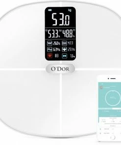 O'dor® Bluetooth Personenweegschaal - Weegschaal - Digitale Lichaamsanalyse - Meet Hartslag, Gewicht, Lichaamsvet, Spiermassa, BMI, Botmassa En Vetpercentage - Wit