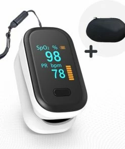 Mikaben Saturatiemeter - Oximeter Met Hartslagmeter - Incl. Draagkoord & Opberghoes - Best Getest - CE Gecertificeerd