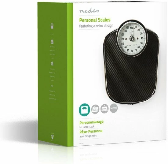 Nedis Personenweegschaal | Analoog | Zwart | Rubber | Antislip Weegplateau | Maximaal Weegvermogen: 160 Kg - Afbeelding 7