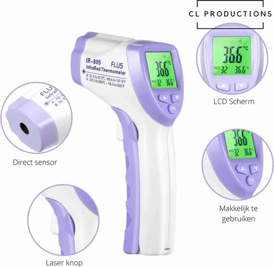 CL Products Infrarood Thermometer - Koorts Thermometer - Contactloze Thermometer - Thermometer Voorhoofd - Thermometer Lichaam - Mondkapje - Koortsthermometer Voor Volwassenen 6 CL Products Infrarood Thermometer - Koorts Thermometer - Contactloze Thermometer - Thermometer Voorhoofd - Thermometer Lichaam - Mondkapje - Koortsthermometer Voor Volwassenen - Afbeelding 4