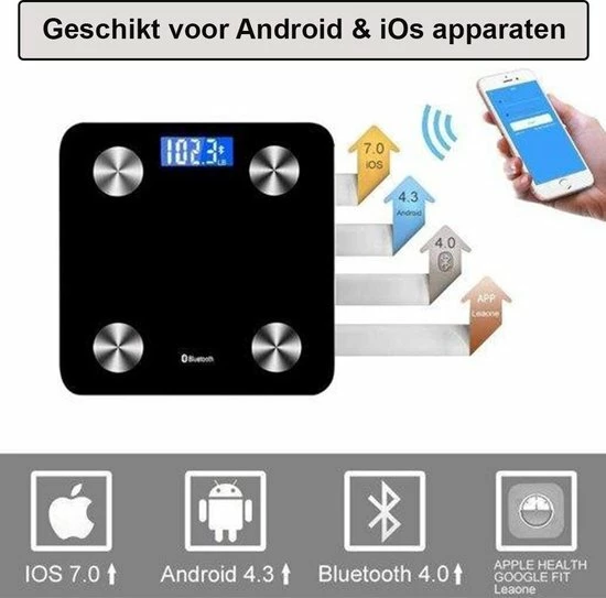Merkloos Weegschaal Lichaamsanalyse Met 12 Lichaamsmetingen - Personenweegschaal - Digitale Weegschaal Met App Voor Android En IOS - Vetpercentage Meten - BMI Meten - Zwart 5 Merkloos Weegschaal Lichaamsanalyse Met 12 Lichaamsmetingen - Personenweegschaal - Digitale Weegschaal Met App Voor Android En IOS - Vetpercentage Meten - BMI Meten - Zwart - Afbeelding 3