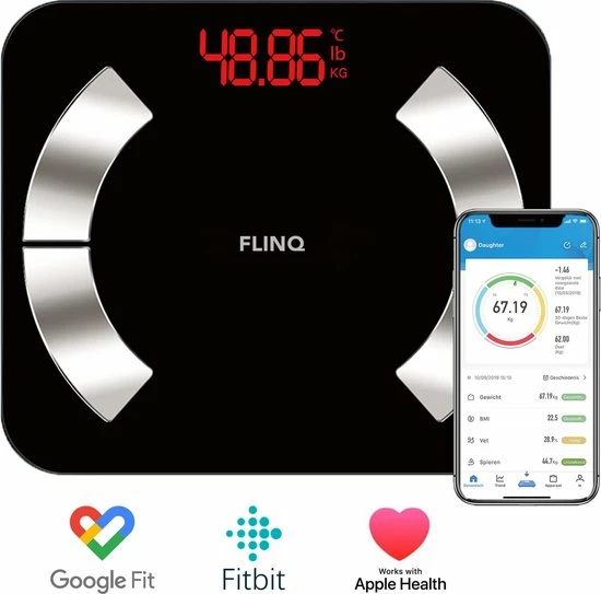 FlinQ Bluetooth Weegschaal - Personenweegschaal - Analyse App - Vetpercentage