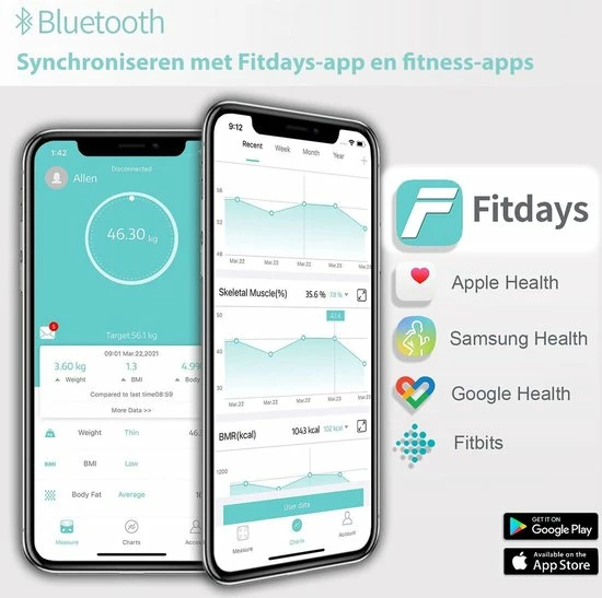 O'dor® Bluetooth Personenweegschaal - Weegschaal - Digitale Lichaamsanalyse - Meet Hartslag, Gewicht, Lichaamsvet, Spiermassa, BMI, Botmassa En Vetpercentage - Wit 6 O'dor® Bluetooth Personenweegschaal - Weegschaal - Digitale Lichaamsanalyse - Meet Hartslag, Gewicht, Lichaamsvet, Spiermassa, BMI, Botmassa En Vetpercentage - Wit - Afbeelding 4