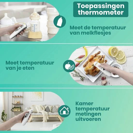 Hillar 4 In 1 Infrarood Thermometer Baby - Oorthermometer - Digitale Thermometer Voorhoofd - Koortsthermometer Oor - Afbeelding 3