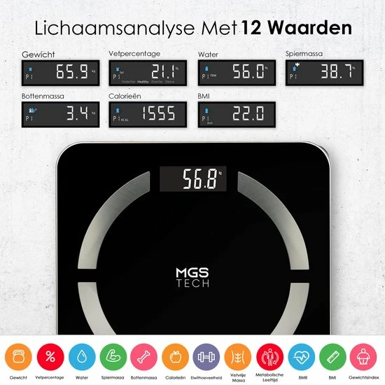 MGS Tech Slimme Personenweegschaal Met Volledig Lichaamsanalyse En Vetpercentage - Digitale Bluetooth Weegschaal Met App - Beste Koop 12 MGS Tech Slimme Personenweegschaal Met Volledig Lichaamsanalyse En Vetpercentage - Digitale Bluetooth Weegschaal Met App - Beste Koop - Afbeelding 10