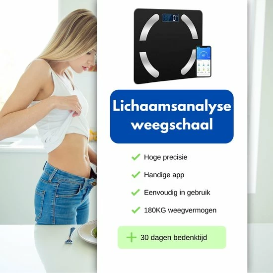 HealthyTech Weegschaal Personenweegschaal - Digitale Weegschaal Met Lichaamsanalyse - 12 Analyses - Afbeelding 2