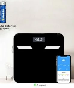 Ayangoods Slimme Weegschaal ? Personenweegschaal Beste Koop ? 12x Lichaamsanalyse O.a. Vetpercentage, BMI - Met App ? Digitale Weegschaal Personen ? Weegschaal Analoog ? Sport Weegschaal ? Fitness Weegschaal