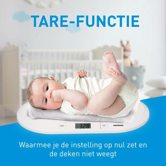 Grundig Babyweegschaal - Digitaal - 10 Gram Nauwkeurig - Max 20 Kilo - Tare-Functie - Wit - Afbeelding 5