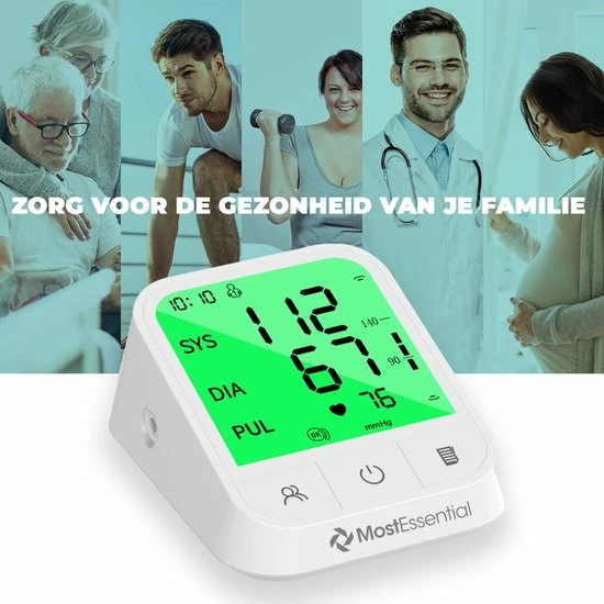 MostEssential Premium Bloeddrukmeter Bovenarm - Hartslagmeter - Inclusief Opbergtas En Batterijen - 200 Metingen Geheugen - Afbeelding 8