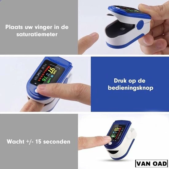 Merkloos Zuurstof- Hartslagmeter - Saturatiemeter - Blauw Wit - Afbeelding 3