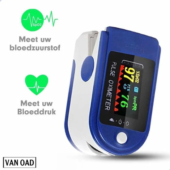 Merkloos Zuurstof- Hartslagmeter - Saturatiemeter - Blauw Wit - Afbeelding 5