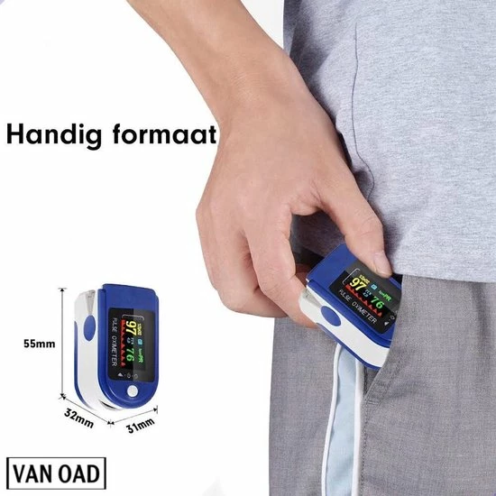 Merkloos Zuurstof- Hartslagmeter - Saturatiemeter - Blauw Wit - Afbeelding 6