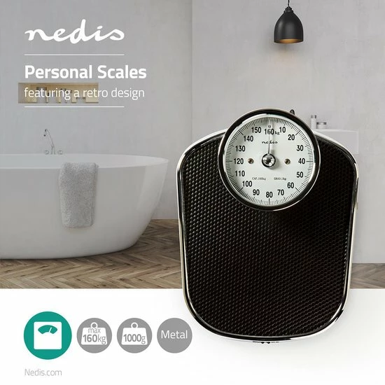 Nedis Personenweegschaal | Analoog | Zwart | Rubber | Antislip Weegplateau | Maximaal Weegvermogen: 160 Kg - Afbeelding 9