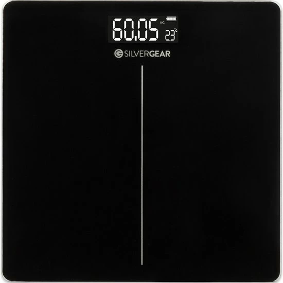 Silvergear Digitale Personenweegschaal - Nauwkeurig Tot Op 0,05 Kg - Verlicht LCD Scherm - Stijlvol Design Van Gehard Glas - Makkelijk Op Te Bergen - Zwart