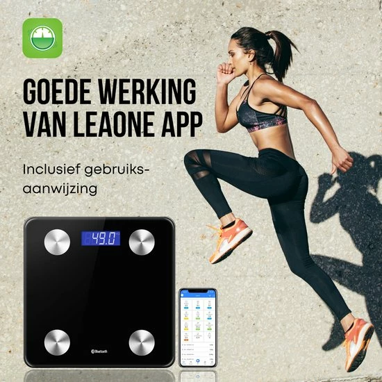 No Peak Personen Weegschaal Zwart Met App - Weegschaal - Personenweegschaal Digitaal - Weegschaal Personenweegschaal - Afbeelding 2