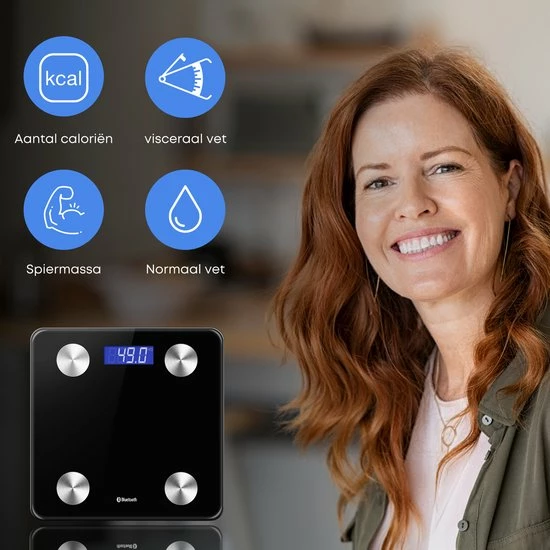 No Peak Personen Weegschaal Zwart Met App - Weegschaal - Personenweegschaal Digitaal - Weegschaal Personenweegschaal - Afbeelding 3