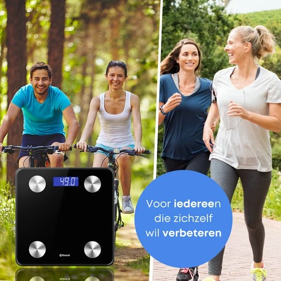 No Peak Personen Weegschaal Zwart Met App - Weegschaal - Personenweegschaal Digitaal - Weegschaal Personenweegschaal - Afbeelding 5