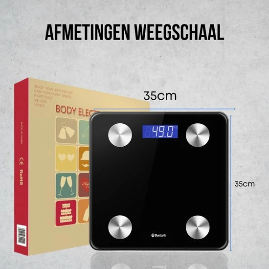 No Peak Personen Weegschaal Zwart Met App - Weegschaal - Personenweegschaal Digitaal - Weegschaal Personenweegschaal - Afbeelding 8