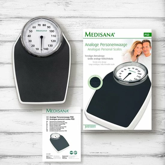 Medisana PSD Mechanische Personenweegschaal, Tot 150 Kg, Analoog, In Klassiek Design, Versterkte Glazen Afdekking, Zwart, 28.5 X 42.5 X 8.5 Cm 6 Medisana PSD Mechanische Personenweegschaal, Tot 150 Kg, Analoog, In Klassiek Design, Versterkte Glazen Afdekking, Zwart, 28.5 X 42.5 X 8.5 Cm - Afbeelding 4