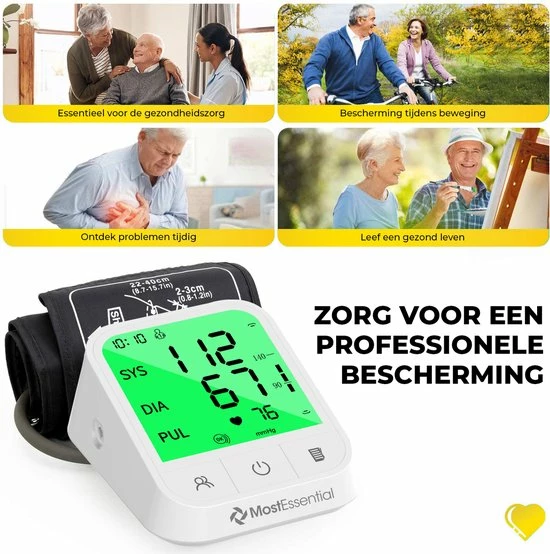 MostEssential Premium Bloeddrukmeter Bovenarm - Hartslagmeter - Inclusief Opbergtas En Batterijen - 200 Metingen Geheugen - Afbeelding 4