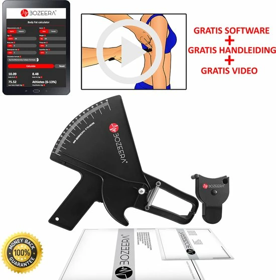 BOZEERA Huidplooimeter PRO En Body Mass Tape - Vetmeter PRO En Meetlint Lichaam - Inclusief Software Video Uitleg En Nederlandse Handleiding - Afbeelding 6